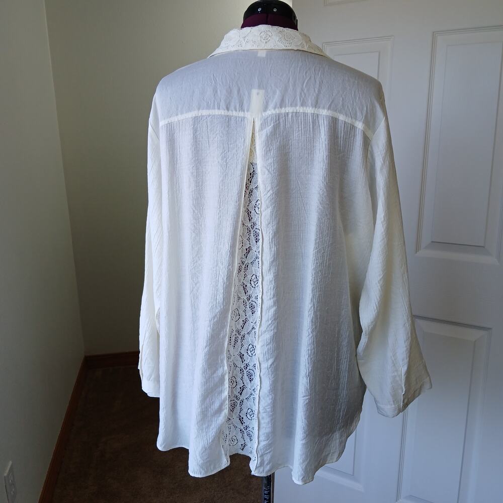 Hester & Orchard Ivory Lace Henley Tunic Blouse 1X lightweight back vent cottage - Picture 5 of 14